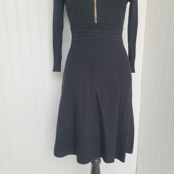 INC International Concepts Black Ribbed Gold Zip Sweater Dress Stretch $99 Sz S - Picture 3 of 9